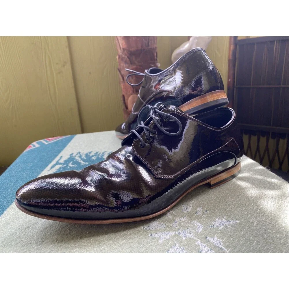 Men’s 41 Hugo Boss Black Patent 8 D Diamond Dress Shoes